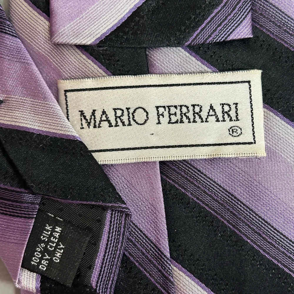 Mario‎ Ferrari Men’s Purple and Black Striped Silk Tie